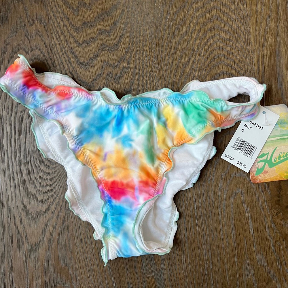 🌊Hobie Tie Dye Bikini Bottoms Ruffle Trim Swimsuit Multicolor Women's Size S